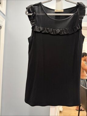 pebble and stone Black Ruffle Yoke Sleeveless Top